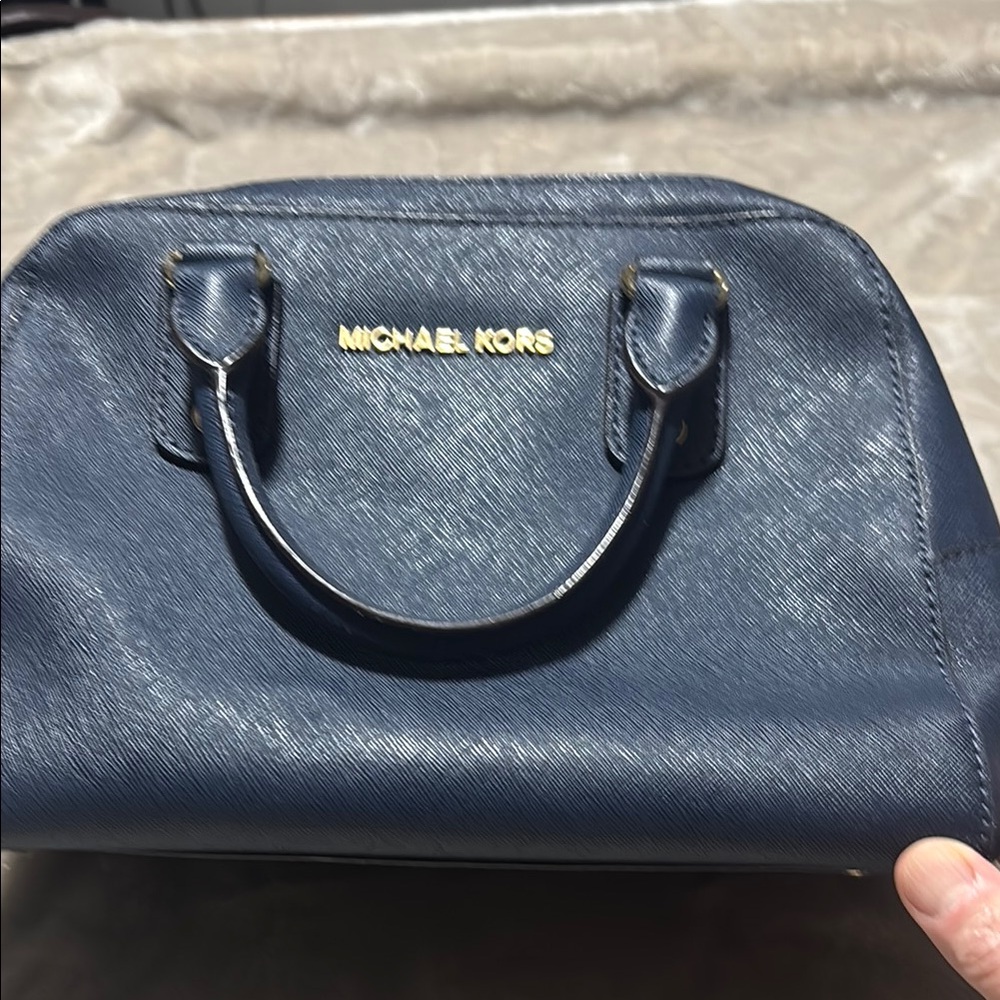 KORS Michael Kors Blue Satchel with Gold Hardware